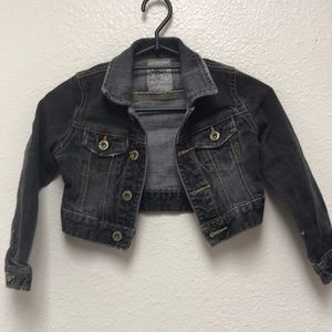 Old Navy Child’s XS Cropped Slightly Distressed Faded Black Denim Jean Jacket